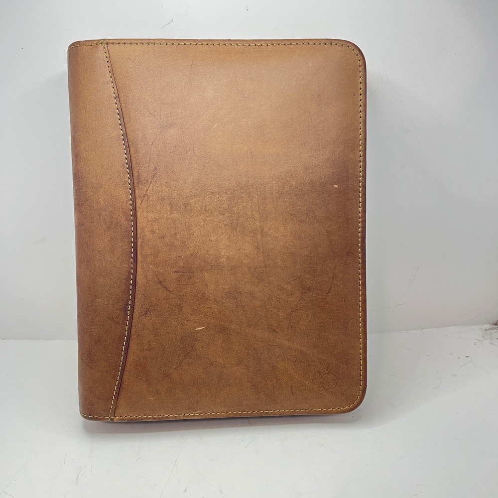 Franklin Covey Sandstone Leather Zippered 7 Ring Portfolio Planner Binder 90s